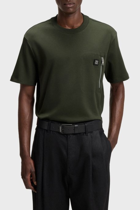 Hugo Pamuklu Relaxed Fit Fermuarlı Tek Cepli Bisiklet Yaka Erkek T Shirt 50542566 309 KOYU YEŞİL - Hugo