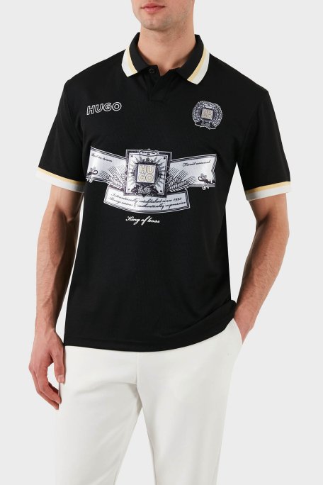 Hugo Relaxed Fit Logo Desenli Düğmeli Erkek Polo Yaka T Shirt 50516088 001 SİYAH - Hugo