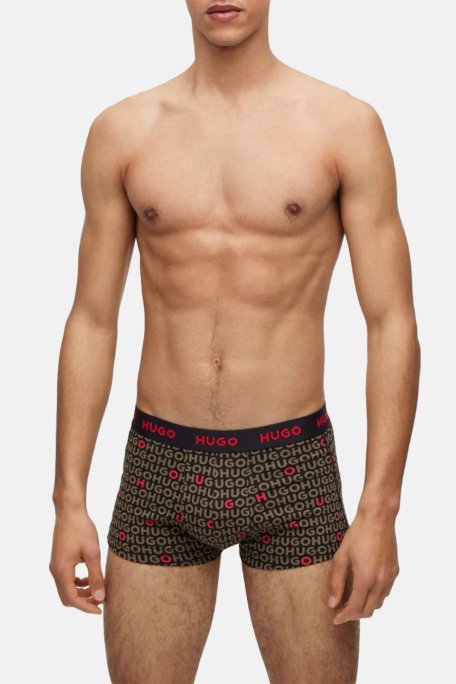 Hugo Streç Pamuklu Logo Şeritli 3 Pack Erkek Boxer 50480170 345 Siyah-Haki-Siyah Haki - Hugo (1)