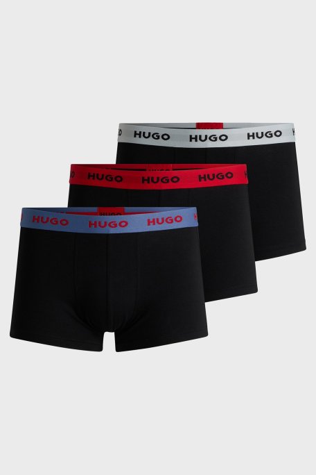Hugo Streç Pamuklu Logolu 3 Pack Erkek Boxer 50532611 968 SİYAH - Hugo