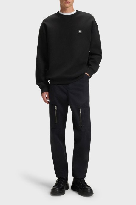 Hugo Streç Pamuklu Relaxed Fit Yırtmaçlı Yuvarlak Yaka Erkek Sweat 50542593 001 SİYAH - Hugo (1)