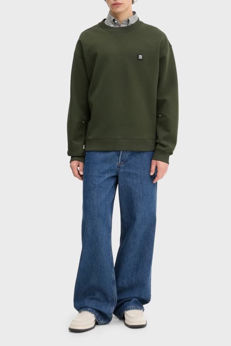 Hugo Streç Pamuklu Relaxed Fit Yırtmaçlı Yuvarlak Yaka Erkek Sweat 50542593 309 KOYU YEŞİL - Hugo (1)