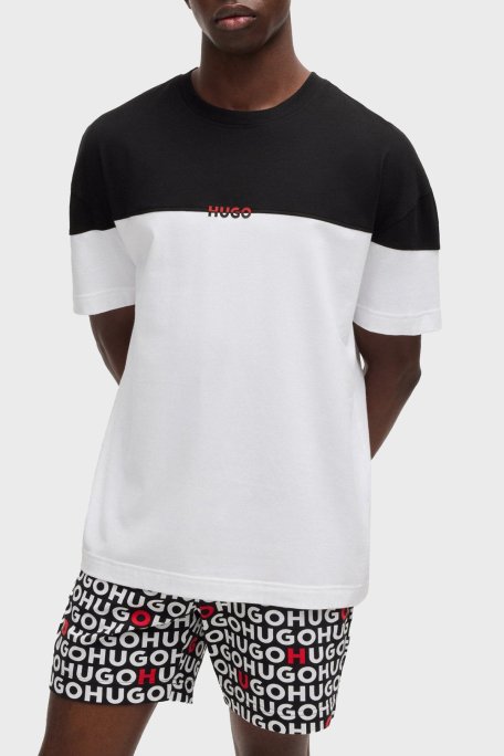 Hugo Streç Pamuklu Renk Bloklu Regular Fit Bisiklet Yaka Erkek T Shirt 50534164 001 SİYAH - Hugo