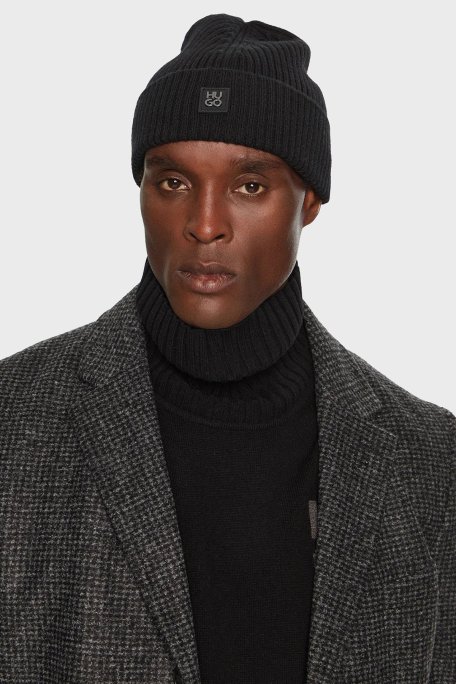 Hugo Yünlü Logolu Erkek Bere 50527250 001 SİYAH - Hugo (1)