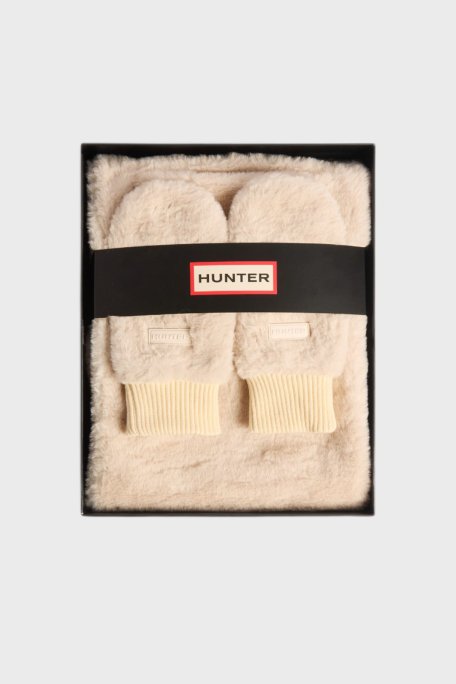 Hunter Logolu Peluş Unisex Atkı Eldiven Seti HXRU0027252GR TAŞ - Hunter