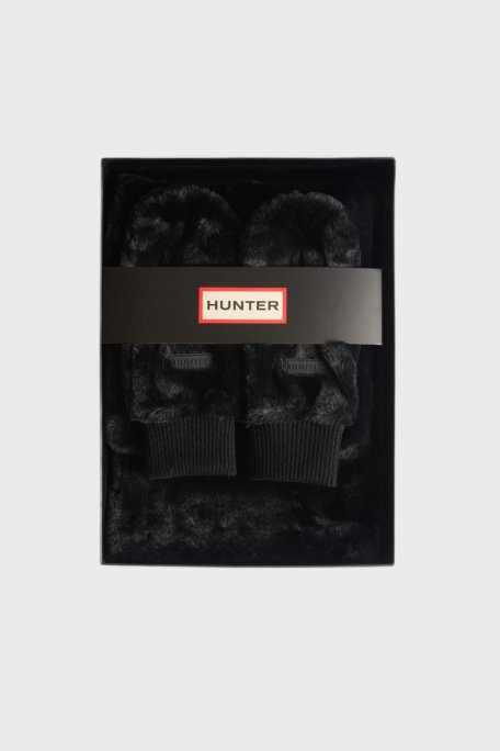 Hunter Logolu Peluş Unisex Atkı Eldiven Seti HXRU0027252HB SİYAH - Hunter
