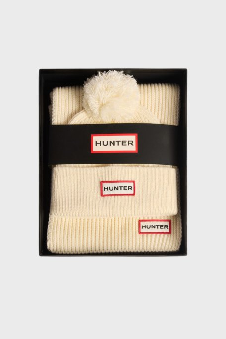 Hunter Logolu Ponponlu Unisex Atkı Bere Seti HXRU0029252AW BEYAZ - Hunter