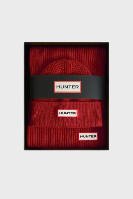 Hunter Logolu Unisex Atkı Bere Seti HXRU0047251ME BORDO - Hunter