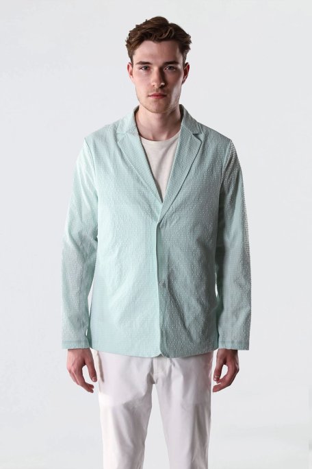 Isaora Dokuma Regular Fit Yırtmaçlı Apaş Yaka Blazer Erkek Ceket M24J7023 SPRG YEŞİL - Isaora