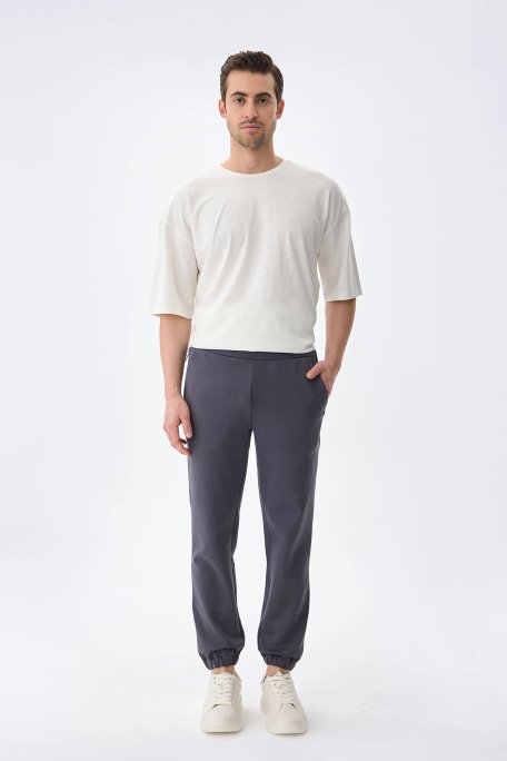 Isaora Pamuklu Relaxed Fit Normal Bel Lastikli Paça Jogger Erkek Pantolon ISR5402 DRG KOYU GRİ - Isaora (1)