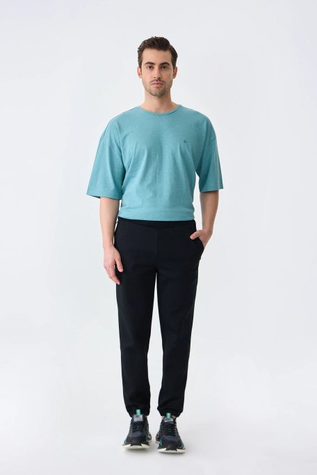 Isaora Pamuklu Relaxed Fit Normal Bel Lastikli Paça Jogger Erkek Pantolon ISR54020 SİYAH - Isaora (1)