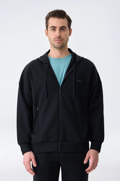 Isaora Relaxed Fit Pamuklu Kapüşonlu Fermuarlı Erkek Sweat ISR81140 SİYAH - Isaora