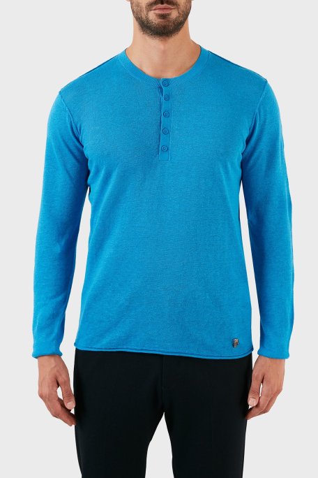 Karl Lagerfeld % 100 Keten Slim Fit Düğmeli Sıfır Yaka Erkek Kazak 655045 0 521305 640 SAKS - Karl Lagerfeld