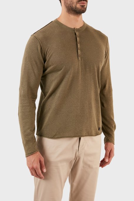 Karl Lagerfeld % 100 Keten Slim Fit Düğmeli Sıfır Yaka Triko Erkek Kazak 655045 0 521305 570 HAKİ - Karl Lagerfeld (1)