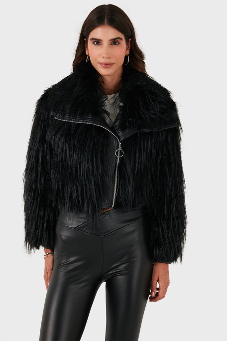 Lazzerini Tiziana Regular Fit Ceket Yaka Fermuarlı Bayan Kürk 68912367948PR116 SİYAH - Lazzerini Tiziana