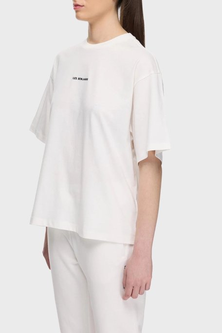 Les Benjamins % 100 Pamuk Oversize Fit Bisiklet Yaka Logolu Bayan T Shirt LBNOOSESSFUTS-306 BEYAZ - Les Benjamins