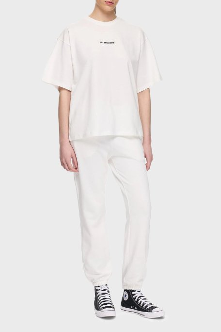 Les Benjamins % 100 Pamuk Oversize Fit Bisiklet Yaka Logolu Bayan T Shirt LBNOOSESSFUTS-306 BEYAZ - Les Benjamins (1)