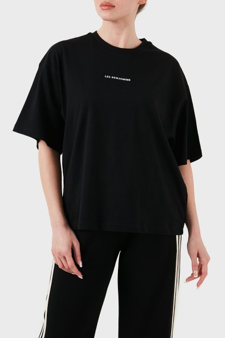 Les Benjamins % 100 Pamuk Oversize Fit Bisiklet Yaka Logolu Bayan T Shirt LBNOOSESSFUTS-307 SİYAH - Les Benjamins