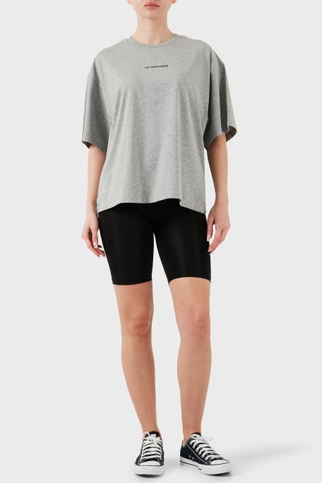 Les Benjamins % 100 Pamuk Oversize Fit Bisiklet Yaka Logolu Bayan T Shirt LBNOOSESSFUTS-308 GRİ MELANJ - Les Benjamins (1)