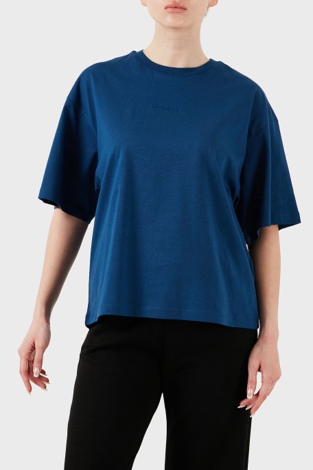 Les Benjamins % 100 Pamuk Oversize Fit Bisiklet Yaka Logolu Bayan T Shirt LBNOOSESSFUTS-309 LACİVERT - Les Benjamins