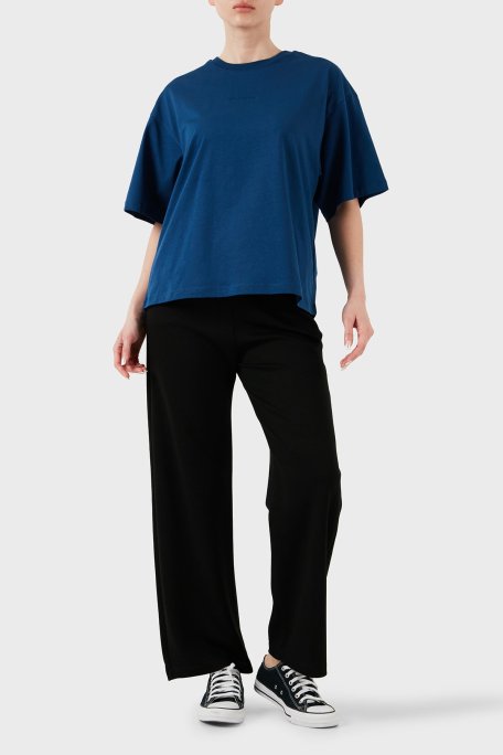 Les Benjamins % 100 Pamuk Oversize Fit Bisiklet Yaka Logolu Bayan T Shirt LBNOOSESSFUTS-309 LACİVERT - Les Benjamins (1)