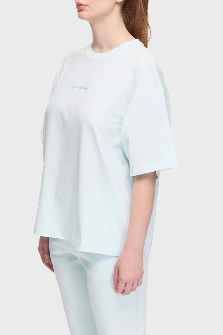 Les Benjamins % 100 Pamuk Oversize Fit Bisiklet Yaka Logolu Bayan T Shirt LBNOOSESSFUTS-311 BEBE MAVİ - Les Benjamins