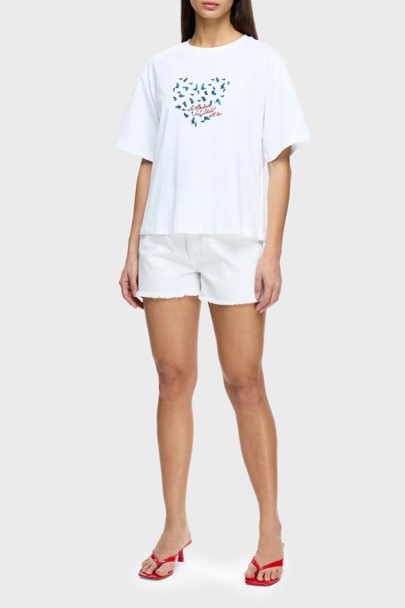 Les Benjamins Baskılı % 100 Pamuk Boxy Fit Bisiklet Yaka Bayan T Shirt LB25SSUNLFUTS-011 BEYAZ - Les Benjamins (1)