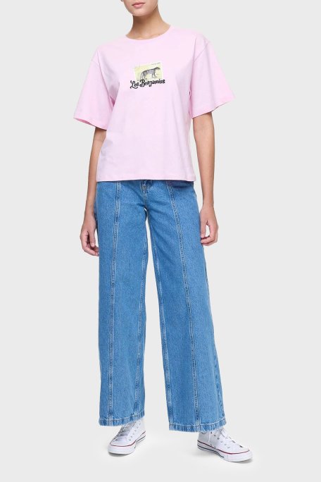 Les Benjamins Baskılı % 100 Pamuk Boxy Fit Bisiklet Yaka Bayan T Shirt LB25SSUNLFUTS-014 PEMBE - Les Benjamins (1)