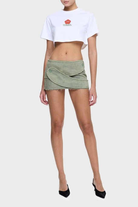 Les Benjamins Baskılı % 100 Pamuk Loose Fit Crop Bayan T Shirt LB25SSUNLFUTS-025 BEYAZ - Les Benjamins