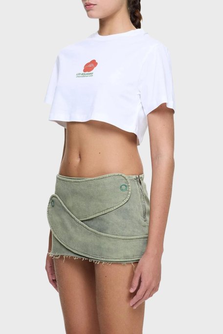 Les Benjamins Baskılı % 100 Pamuk Loose Fit Crop Bayan T Shirt LB25SSUNLFUTS-025 BEYAZ - Les Benjamins (1)