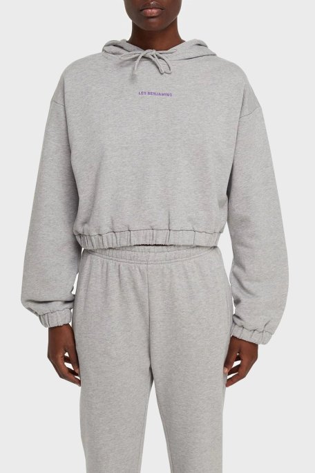 Les Benjamins Baskılı Kapüşonlu % 100 Pamuk Bayan Sweat LB21SSCORFUHD-003 AÇIK GRİ - Les Benjamins