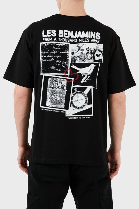 Les Benjamins Baskılı Relaxed Fit Pamuklu Bisiklet Yaka Erkek T Shirt LB25SSUNLMUTS-020 SİYAH - Les Benjamins