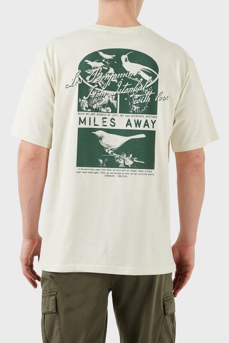 Les Benjamins Baskılı Relaxed Fit Pamuklu Bisiklet Yaka Erkek T Shirt LB25SSUNLMUTS-025 EKRU - Les Benjamins