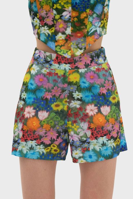 Les Benjamins Çiçek Desenli Yüksek Bel Relaxed Fit Bayan Short LB23SSHOEFUSO-501 MAVİ-TURUNCU - Les Benjamins (1)