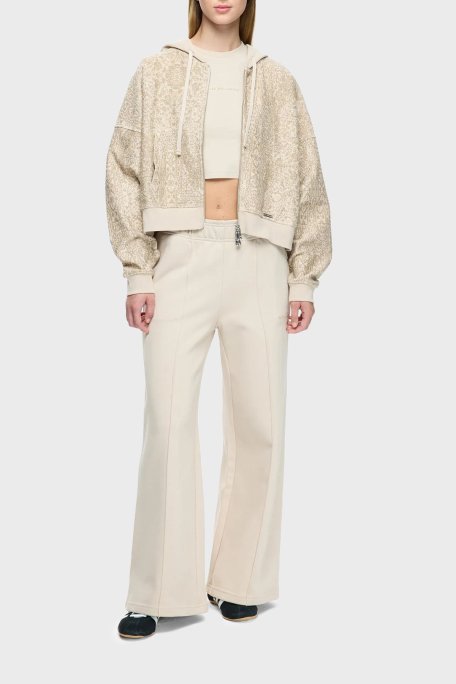 Les Benjamins Çimalı Pamuklu Regular Fit Normal Bel Geniş Paça Bayan Pantolon LB25FWCLAFUSP-401 BEJ - Les Benjamins (1)