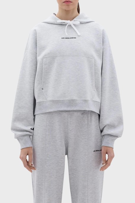 Les Benjamins Crop Fit Kapüşonlu Bayan Sweat LB23FWCLAFUHD-401 GRİ - Les Benjamins