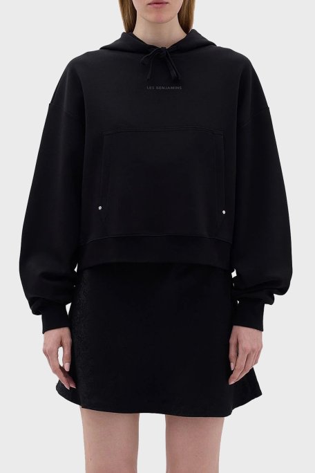 Les Benjamins Crop Fit Kapüşonlu Bayan Sweat LB23FWCLAFUHD-402 SİYAH - Les Benjamins