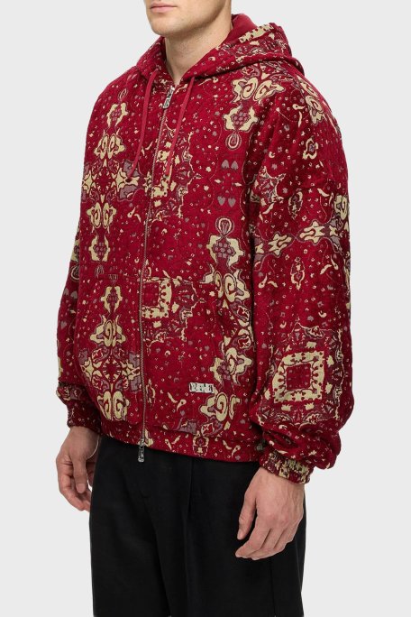 Les Benjamins Desenli Pamuklu Regular Fit Kapüşonlu Fermuarlı Erkek Sweat LB25FWCLAMUZH-401 KIRMIZI - Les Benjamins