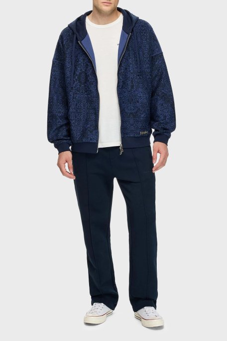 Les Benjamins Desenli Pamuklu Regular Fit Kapüşonlu Fermuarlı Erkek Sweat LB25FWCLAMUZH-403 LACİVERT - Les Benjamins (1)