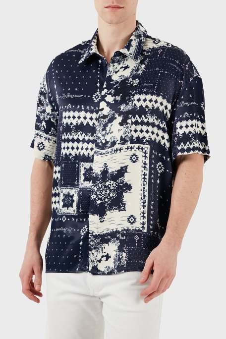 Les Benjamins Desenli Regular Fit Kısa Kollu Erkek Gömlek LB25SSUNLMUSH-008 LACİVERT - Les Benjamins (1)