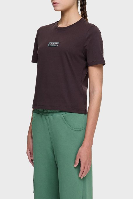 Les Benjamins Logolu % 100 Pamuk Regular Fit Bisiklet Yaka Bayan T Shirt LB25SSUNLFUTS-006 KAHVE - Les Benjamins