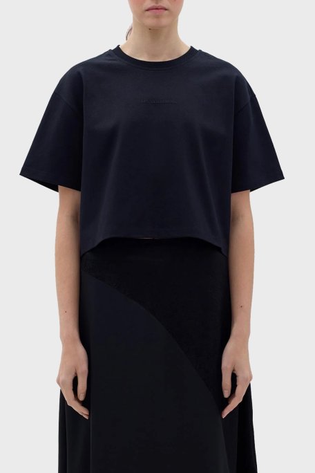 Les Benjamins Logolu Bisiklet Yaka Pamuklu Crop Bayan T Shirt LB23FWCLAFUTS-408 SİYAH - Les Benjamins