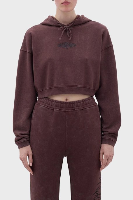 Les Benjamins Logolu Kapüşonlu Relaxed Fit Crop Bayan Sweat LB23FWFRWFUHD-001 KAHVE - Les Benjamins