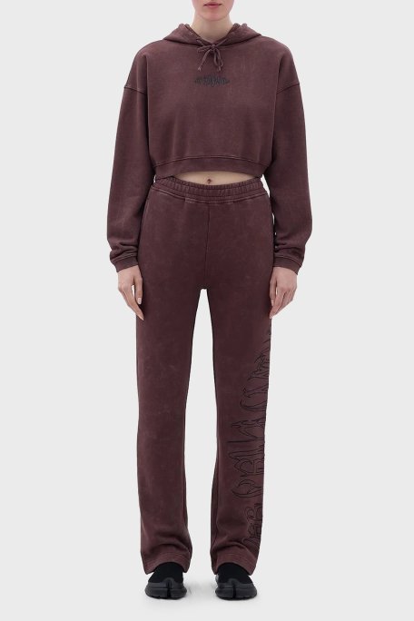 Les Benjamins Logolu Kapüşonlu Relaxed Fit Crop Bayan Sweat LB23FWFRWFUHD-001 KAHVE - Les Benjamins (1)