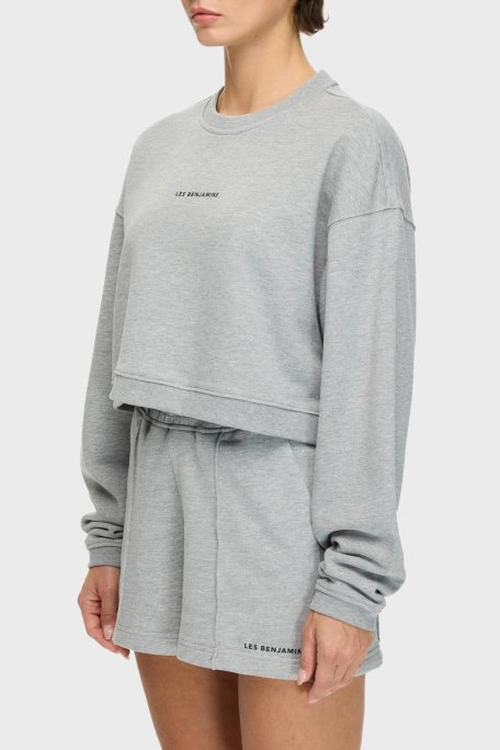 Les Benjamins Logolu Pamuklu Regular Fit Bisiklet Yaka Bayan Sweat LBNOOSCORFUSW-308 AÇIK GRİ - Les Benjamins