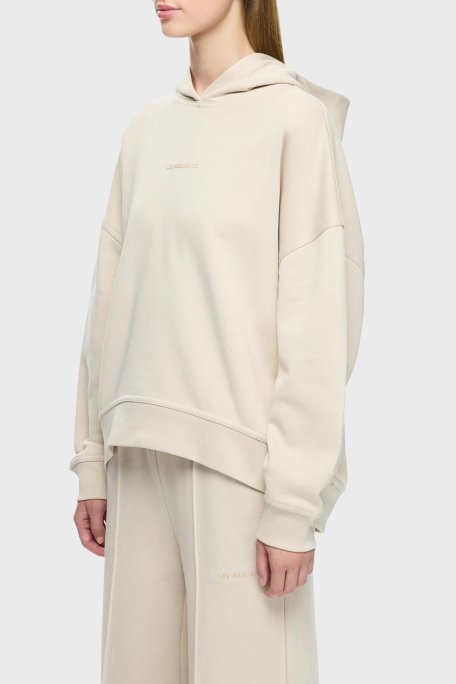 Les Benjamins Logolu Pamuklu Regular Fit Kapüşonlu Bayan Sweat LB25FWCLAFUHD-401 BEJ - Les Benjamins