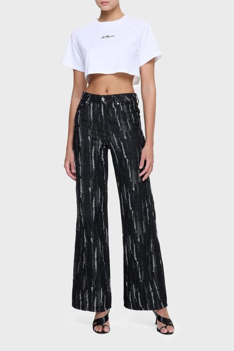 Les Benjamins Ön ve Arka Baskılı % 100 Pamuk Loose Fit Crop Bayan T Shirt LB25SSUNLFUTS-026 BEYAZ - Les Benjamins (1)