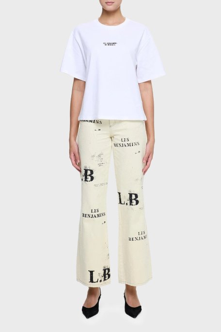 Les Benjamins Ön ve Arka Baskılı % 100 Pamuk Regular Fit Bayan T Shirt LB25SSUNLFUTS-010 BEYAZ - Les Benjamins (1)