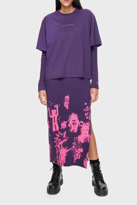 Les Benjamins Oversized Fit Bisiklet Yaka Bayan T Shirt LB24FWEAPFUTS-002 MOR - Les Benjamins