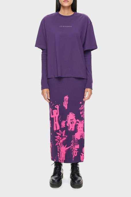 Les Benjamins Oversized Fit Bisiklet Yaka Bayan T Shirt LB24FWEAPFUTS-002 MOR - Les Benjamins (1)